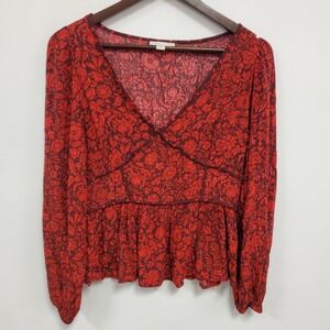 Knox Rose Womens Puff Sleeve Whimsigoth‎ Babydoll Top Size M Red Fairy Preppy